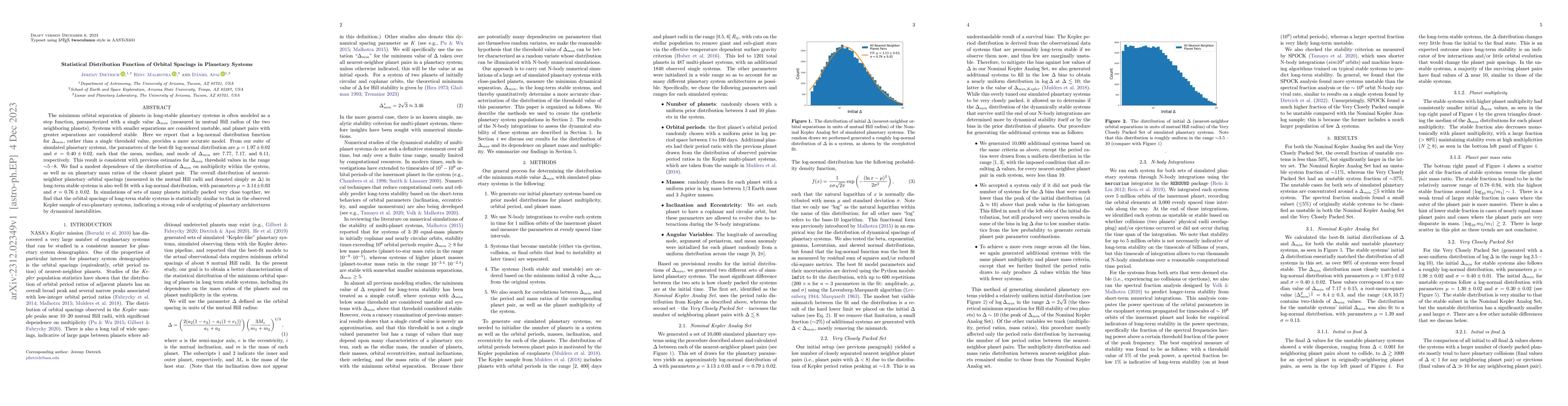 Thumbnail for Statistical Distribution Function of Orbital Spacings in Planetary
  Systems