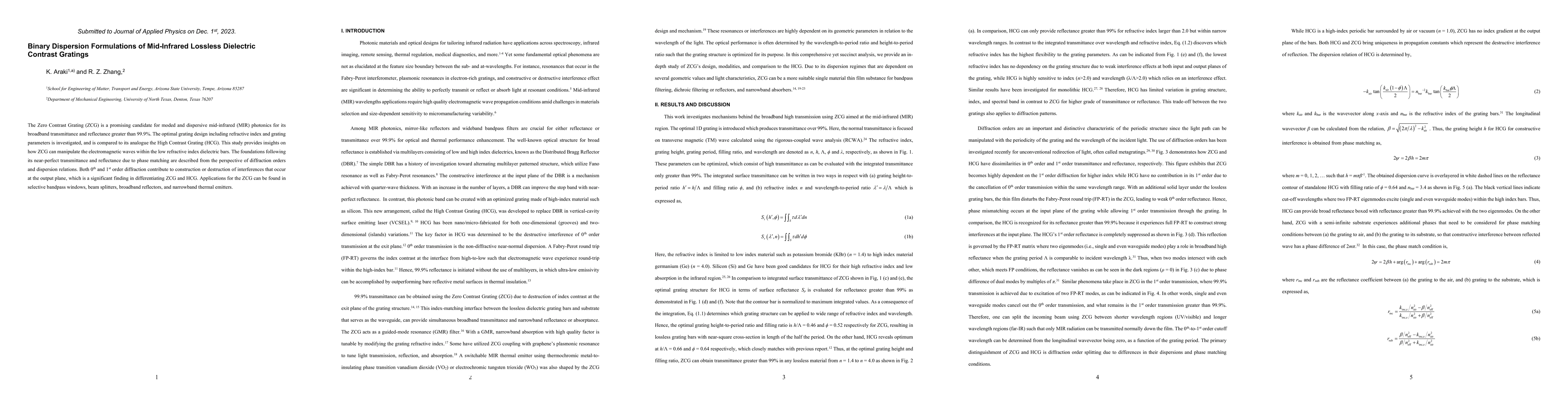 Thumbnail for Binary Dispersion Formulations of Mid-Infrared Lossless Dielectric
  Contrast Gratings