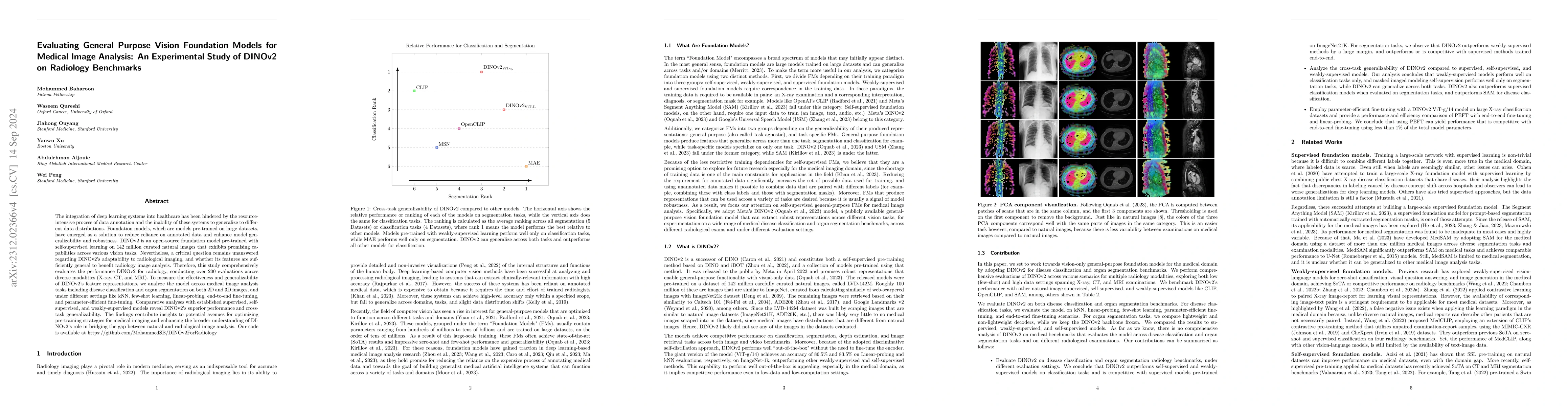 Thumbnail for Towards General Purpose Vision Foundation Models for Medical Image
  Analysis: An Experimental Study of DINOv2 on Radiology Benchmarks