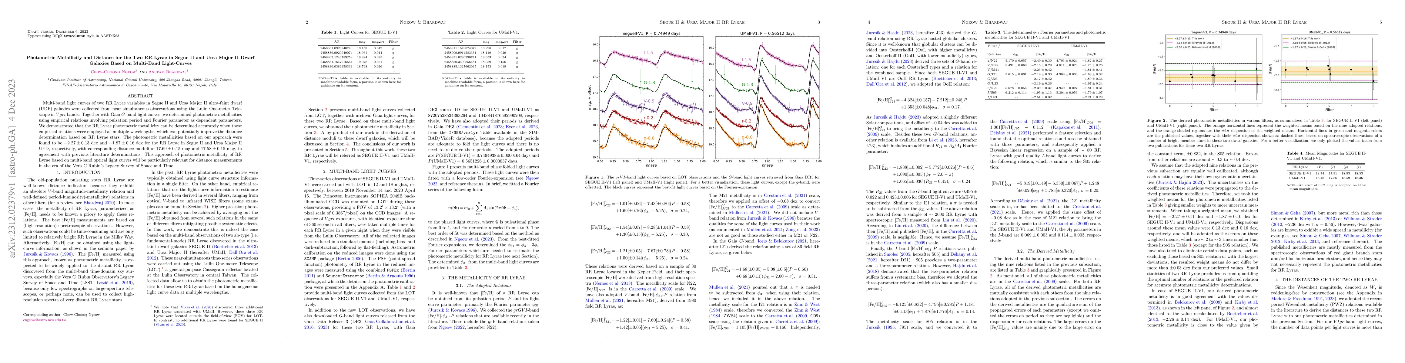 Thumbnail for Photometric Metallicity and Distance for the Two RR Lyrae in Segue II
  and Ursa Major II Dwarf Galaxies Based on Multi-Band Light-Curves