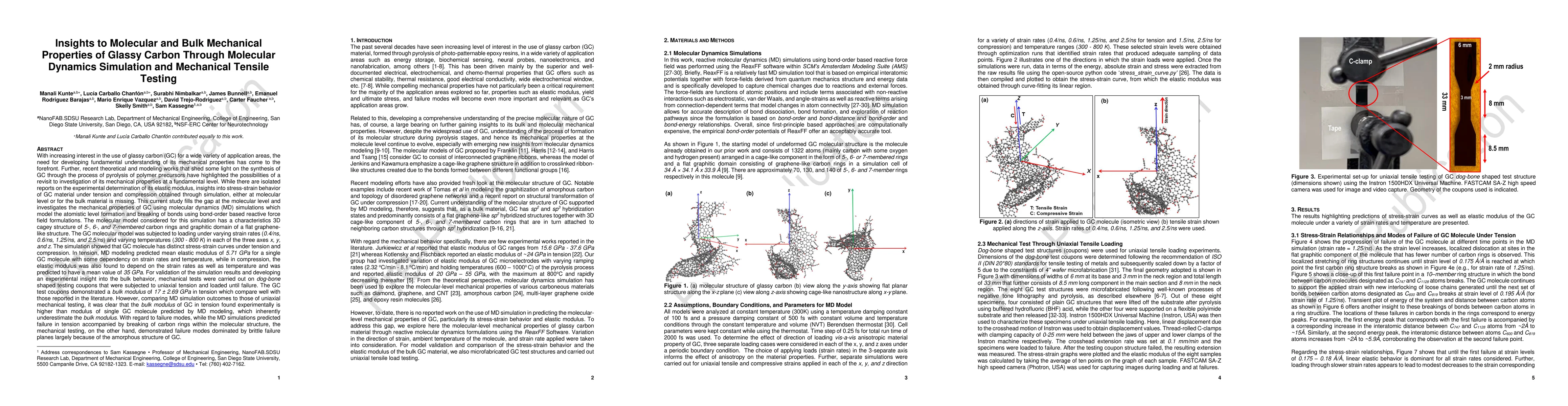 Thumbnail for Insights to Molecular and Bulk Mechanical Properties of Glassy Carbon
  Through Molecular Dynamics Simulation and Mechanical Tensile Testing