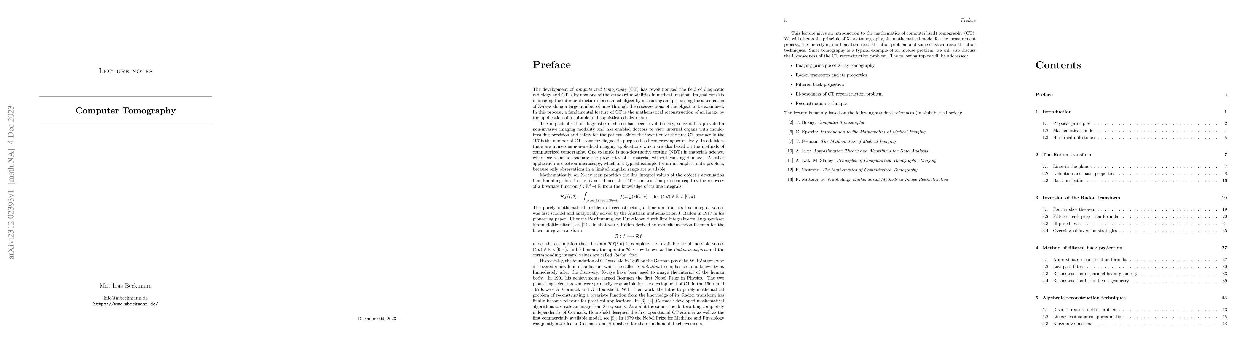 Thumbnail for Lecture Notes on Computerized Tomography