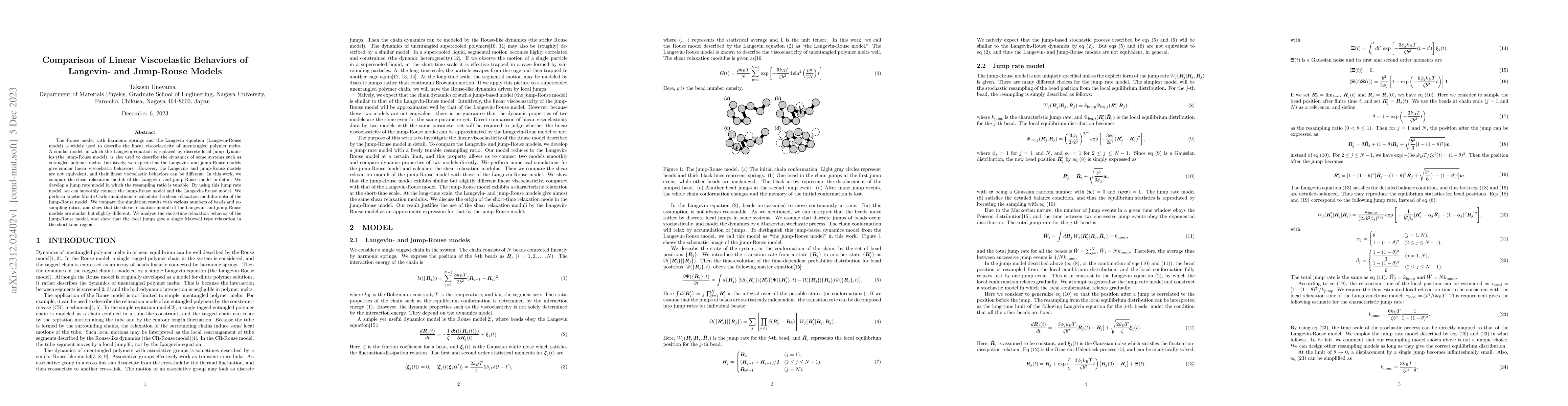 Thumbnail for Comparison of Linear Viscoelastic Behaviors of Langevin- and Jump-Rouse
  Models