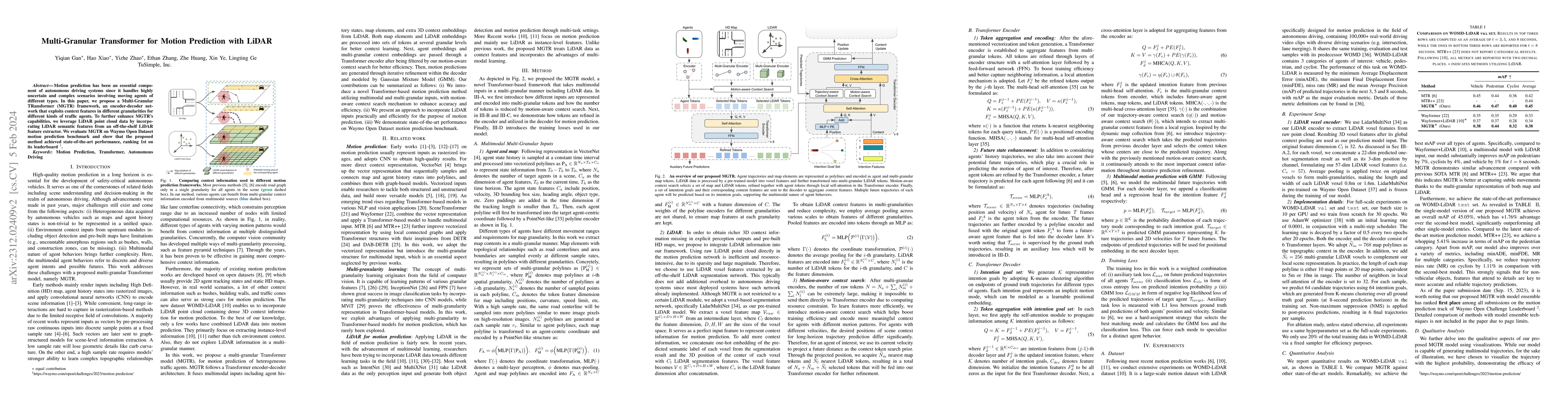 Thumbnail for MGTR: Multi-Granular Transformer for Motion Prediction with LiDAR