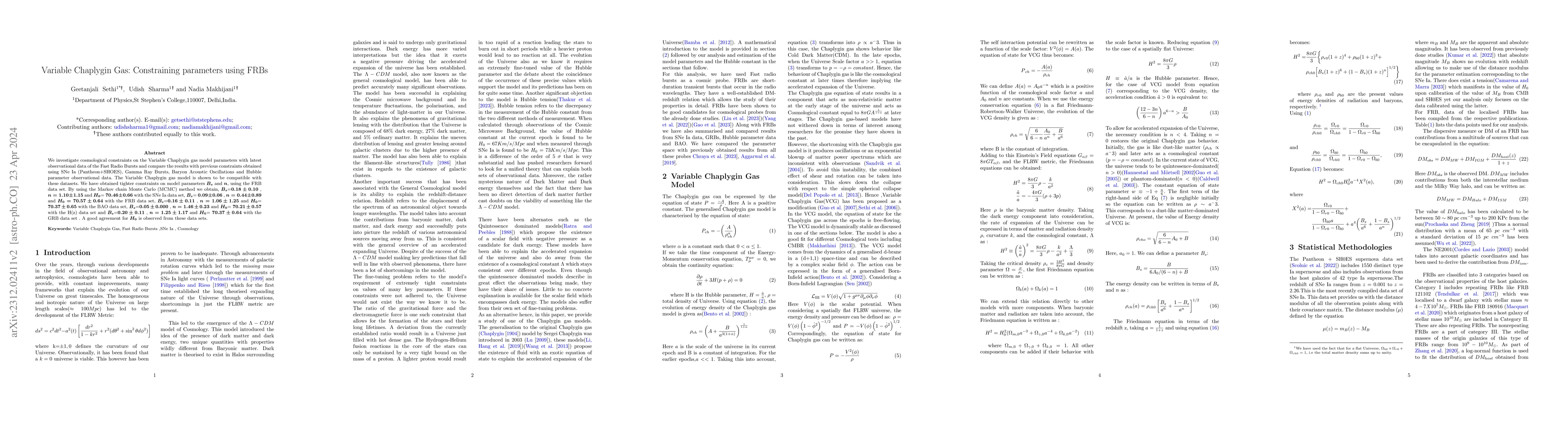 Thumbnail for Variable Chaplygin Gas: Contraining parameters using FRBs