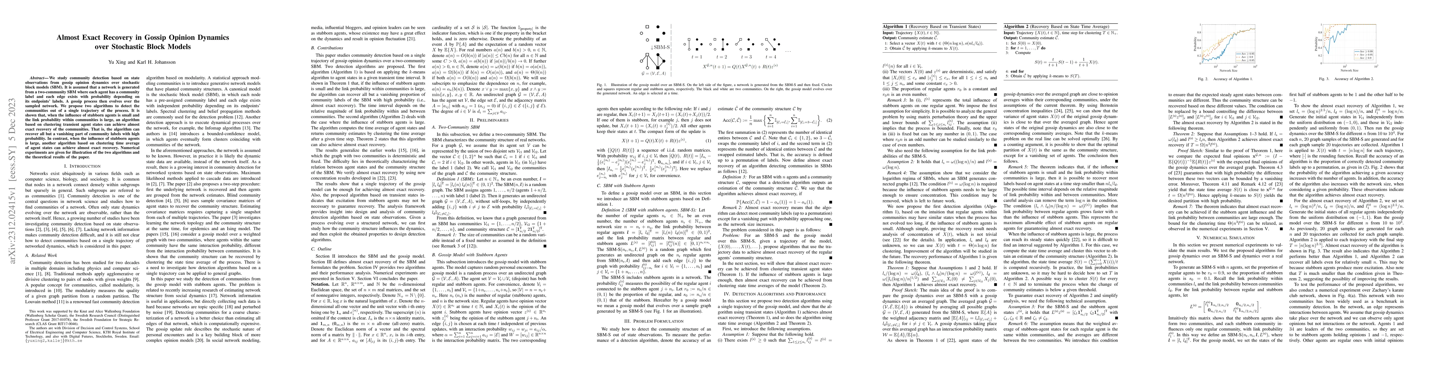 Thumbnail for Almost Exact Recovery in Gossip Opinion Dynamics over Stochastic Block
  Models