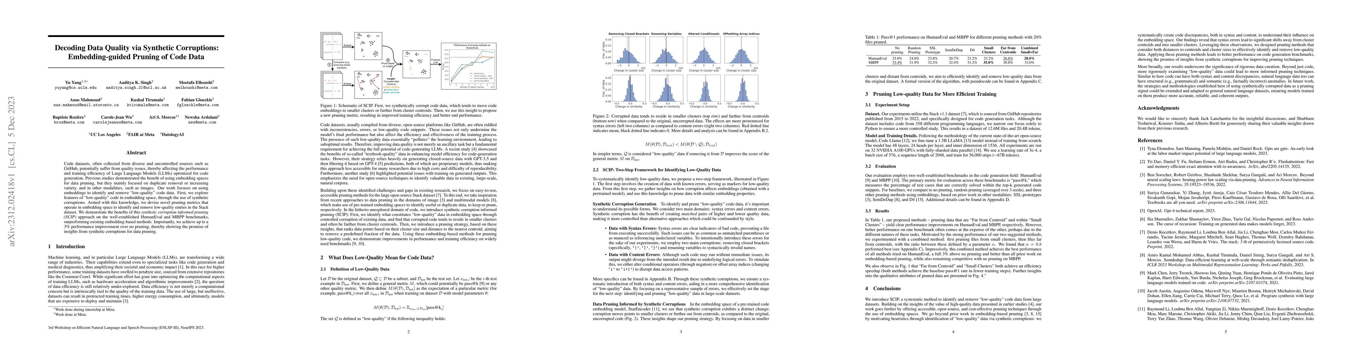 Thumbnail for Decoding Data Quality via Synthetic Corruptions: Embedding-guided
  Pruning of Code Data