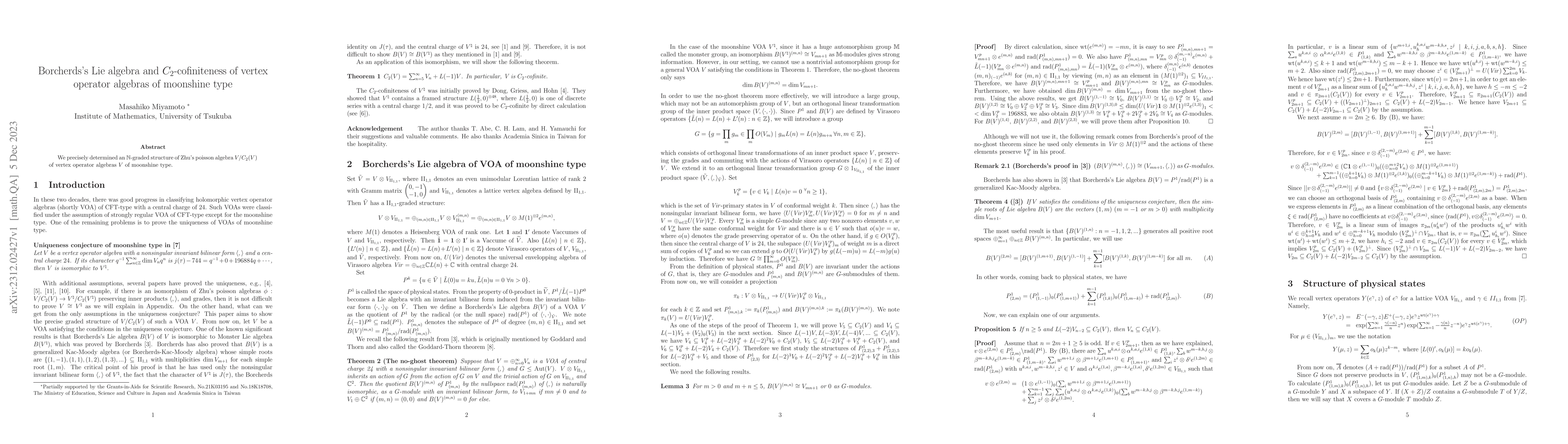 Thumbnail for Borcherds's Lie algebra and $C_2$-cofiniteness of vertex operator
  algebras of moonshine type