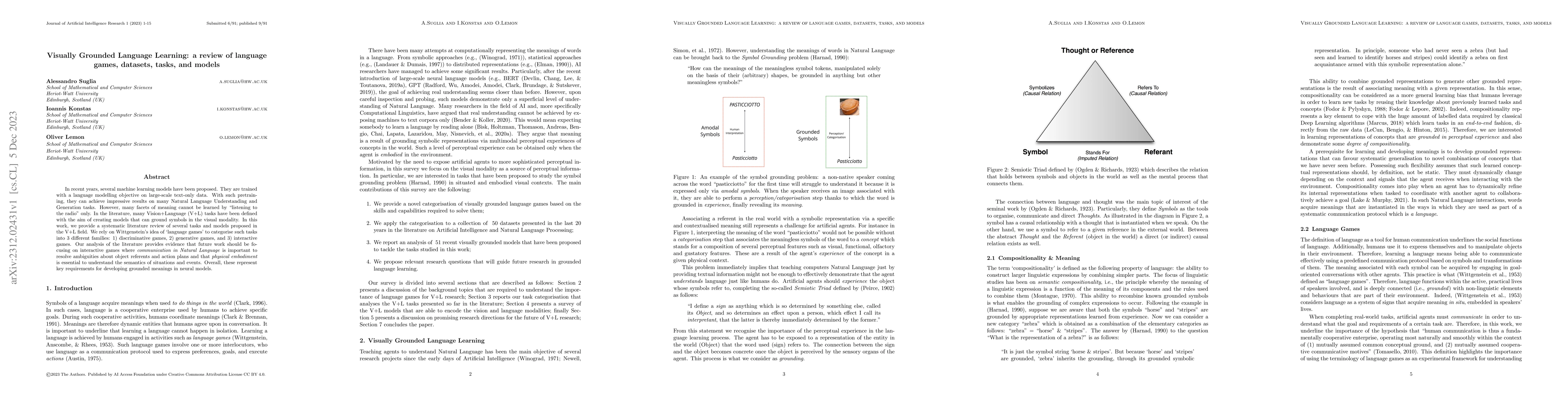 Thumbnail for Visually Grounded Language Learning: a review of language games,
  datasets, tasks, and models