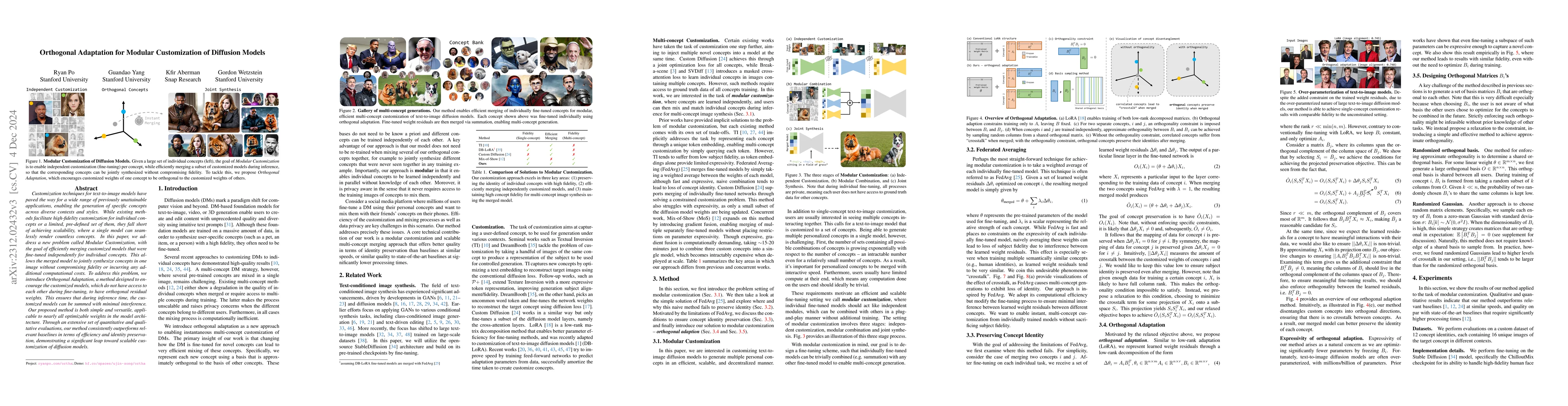 Thumbnail for Orthogonal Adaptation for Modular Customization of Diffusion Models