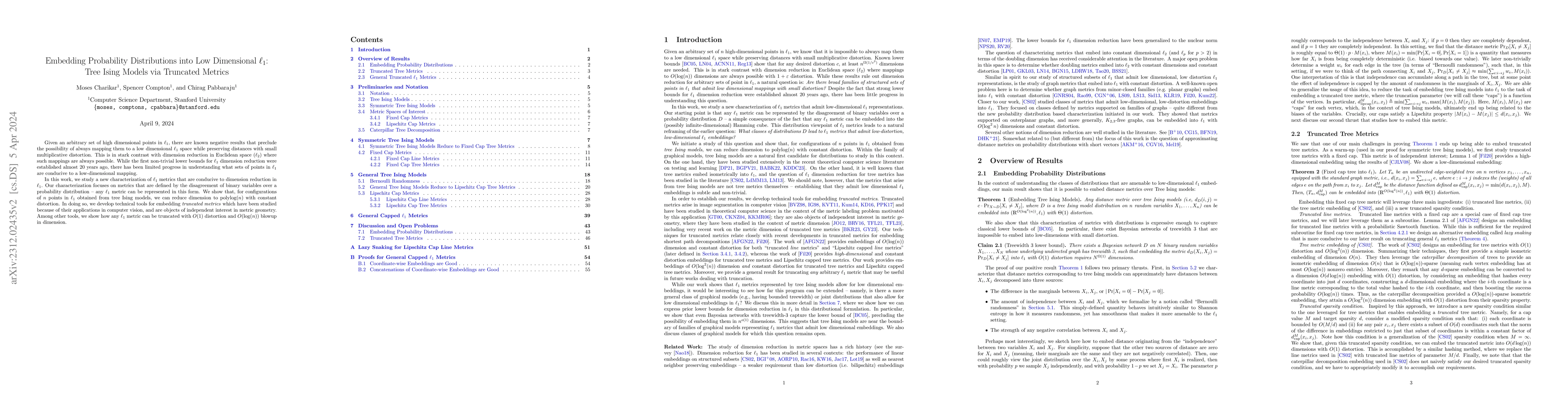 Thumbnail for Embedding Probability Distributions into Low Dimensional $\ell_1$: Tree
  Ising Models via Truncated Metrics