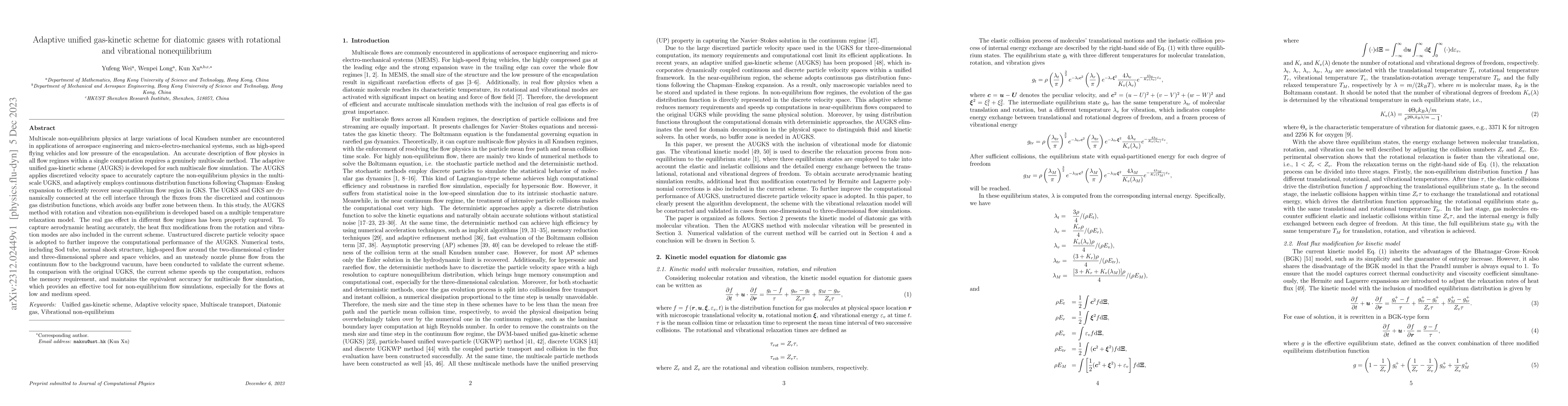 Thumbnail for Adaptive unified gas-kinetic scheme for diatomic gases with rotational
  and vibrational nonequilibrium