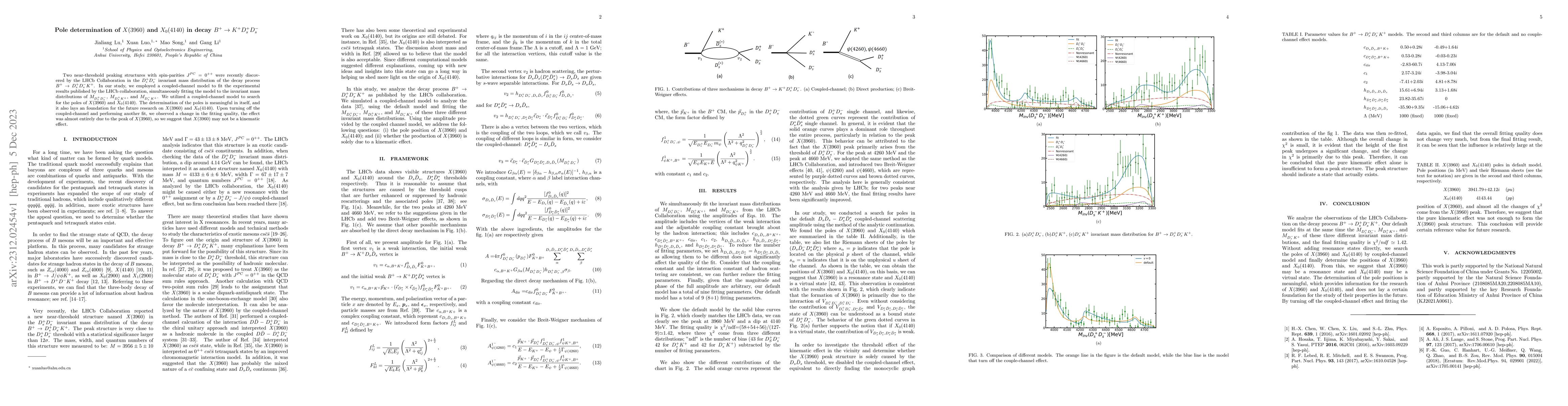 Thumbnail for Pole determination of $X(3960)$ and $X_0(4140)$ in decay $B^+\to
  K^+D_s^+D_s^-$