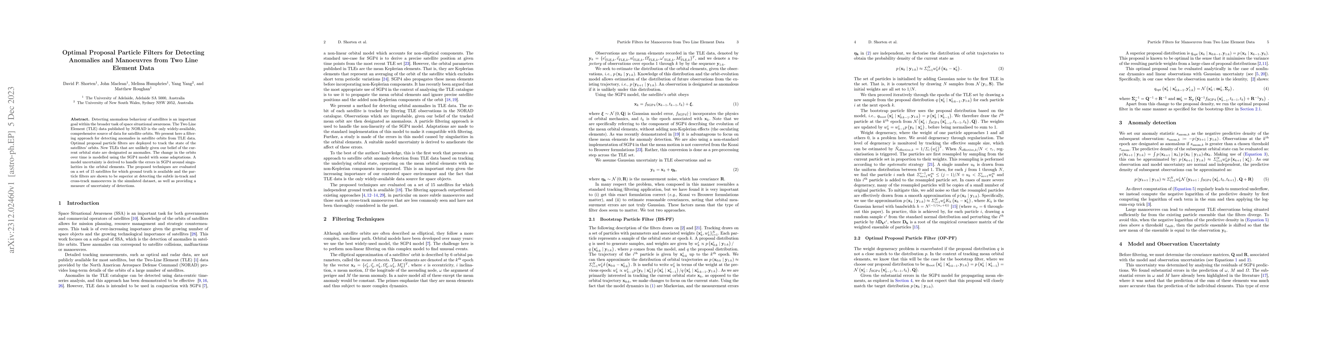 Thumbnail for Optimal Proposal Particle Filters for Detecting Anomalies and Manoeuvres
  from Two Line Element Data