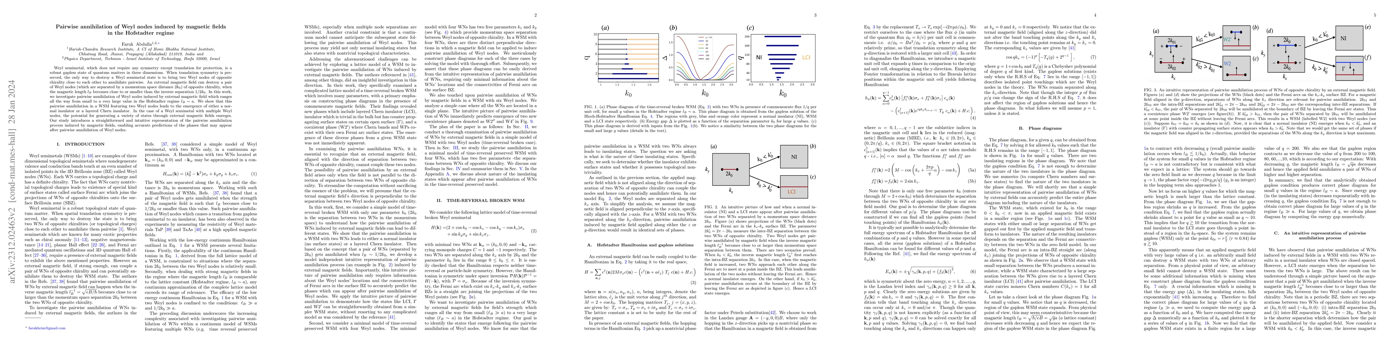 Thumbnail for Pairwise annihilation of Weyl nodes induced by magnetic fields in the
  Hofstadter regime