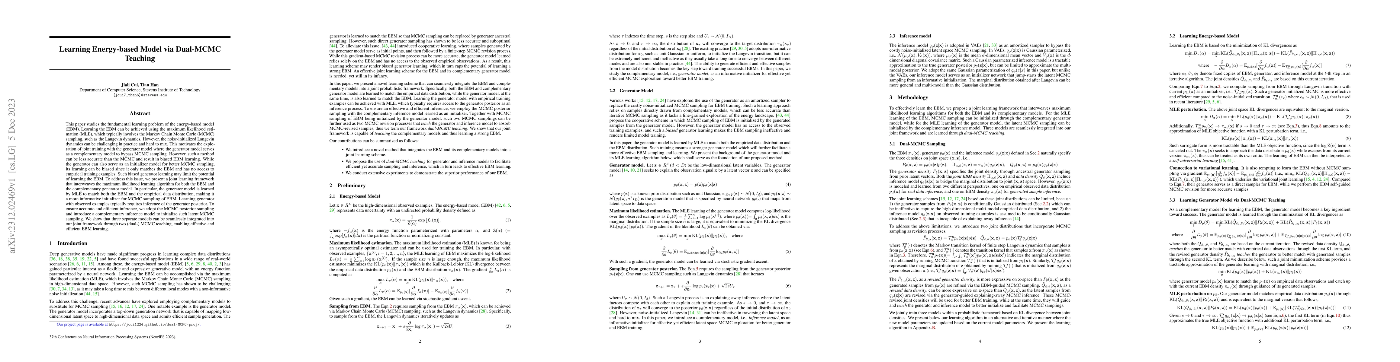 Thumbnail for Learning Energy-based Model via Dual-MCMC Teaching