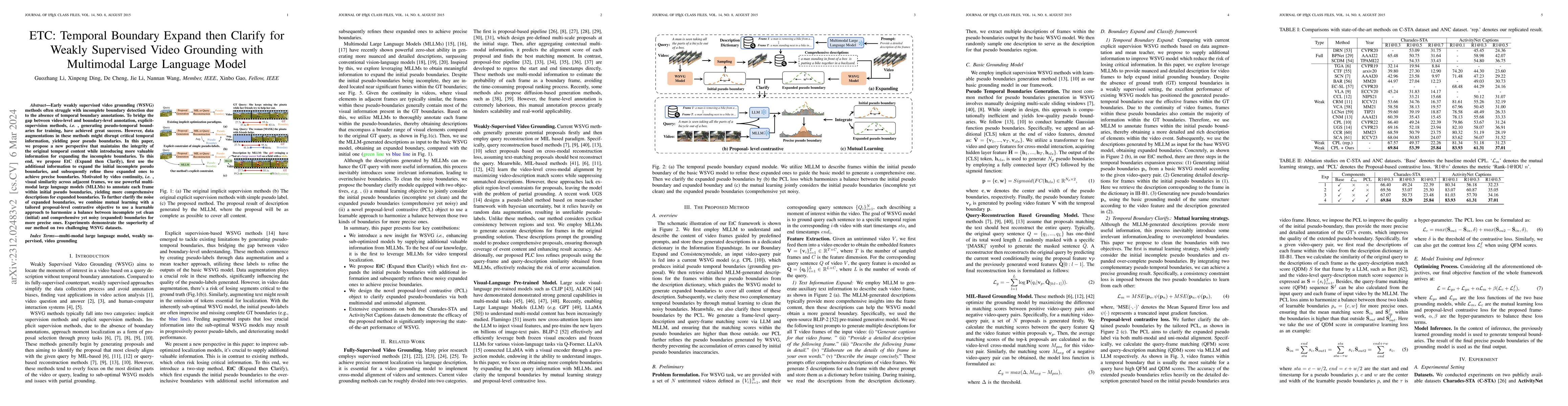 Thumbnail for EtC: Temporal Boundary Expand then Clarify for Weakly Supervised Video
  Grounding with Multimodal Large Language Model