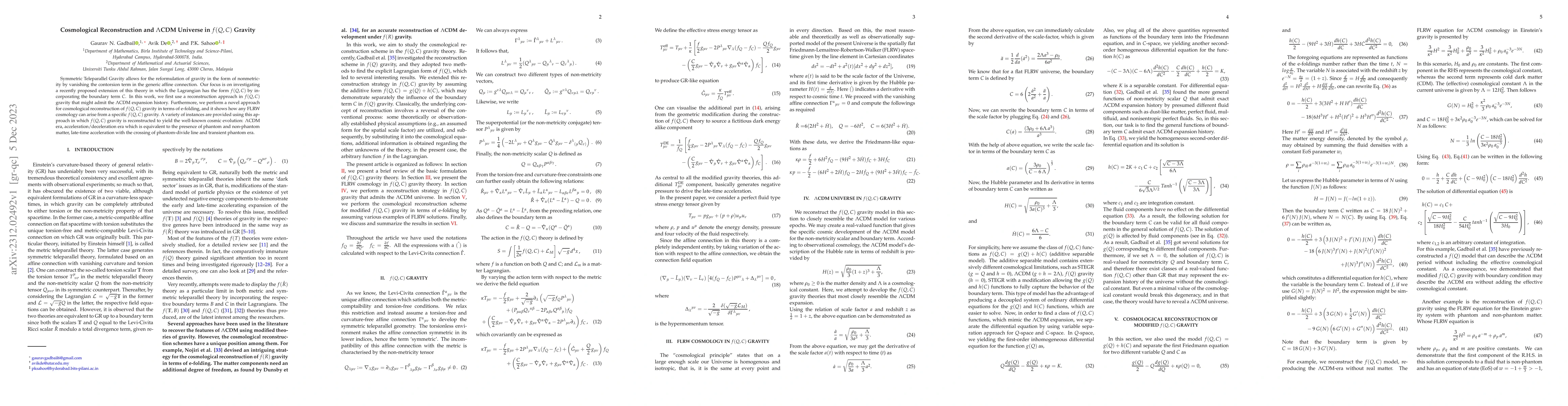 Thumbnail for Cosmological reconstruction and $\Lambda$CDM universe in $f(Q,C)$
  gravity