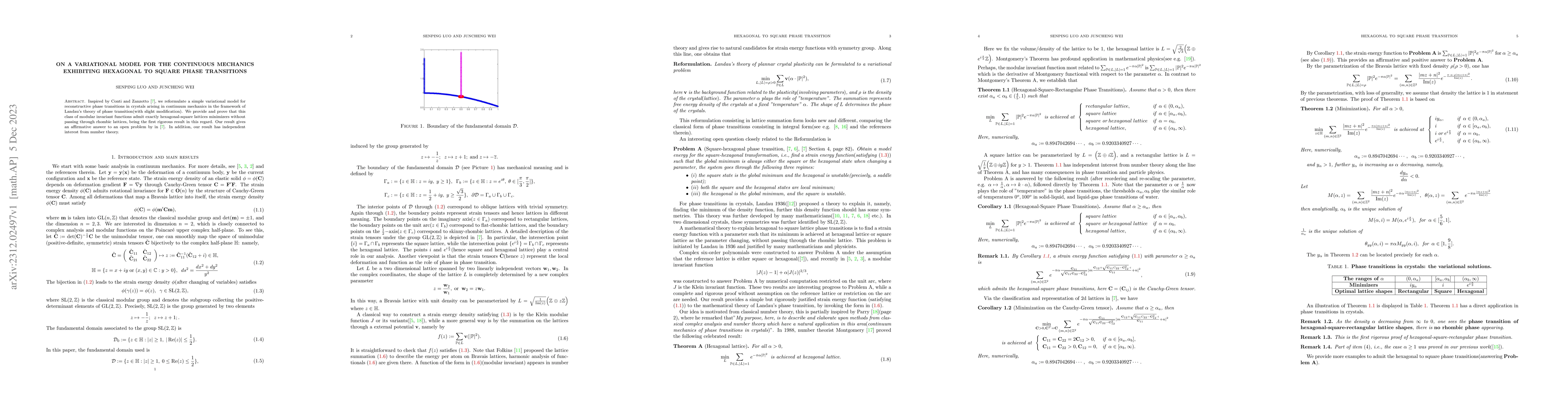 Thumbnail for On a variational model for the continuous mechanics exhibiting hexagonal
  to square Phase Transitions