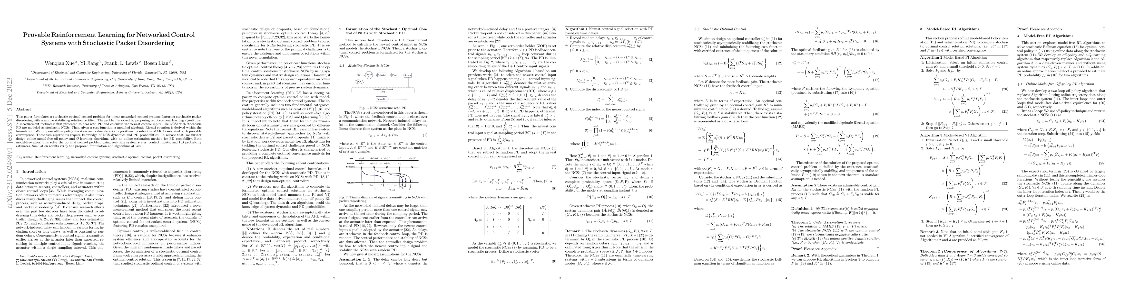 Thumbnail for Provable Reinforcement Learning for Networked Control Systems with
  Stochastic Packet Disordering