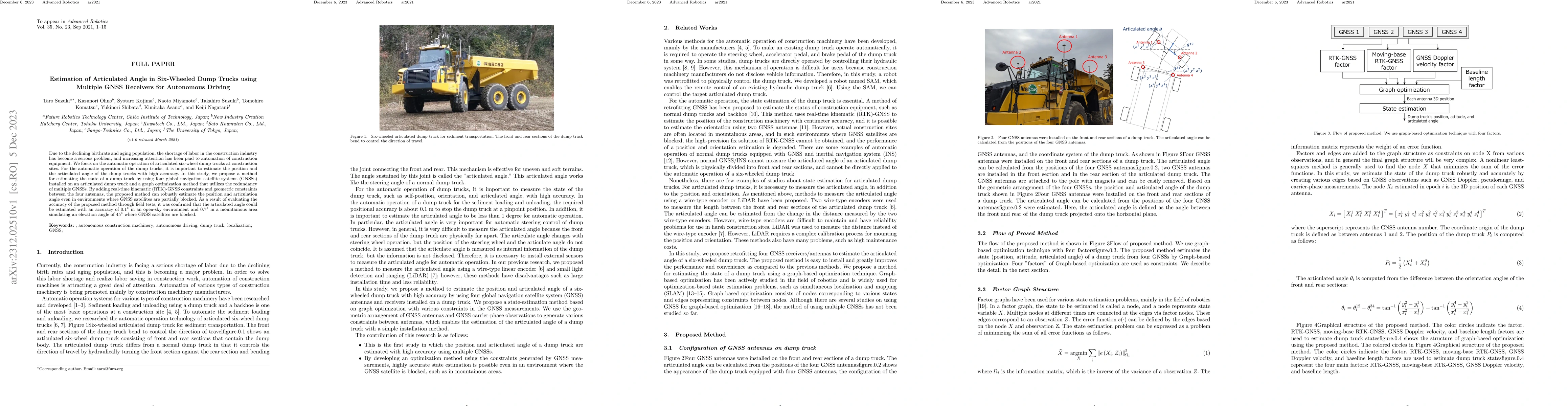 Thumbnail for Estimation of articulated angle in six-wheeled dump trucks using
  multiple GNSS receivers for autonomous driving