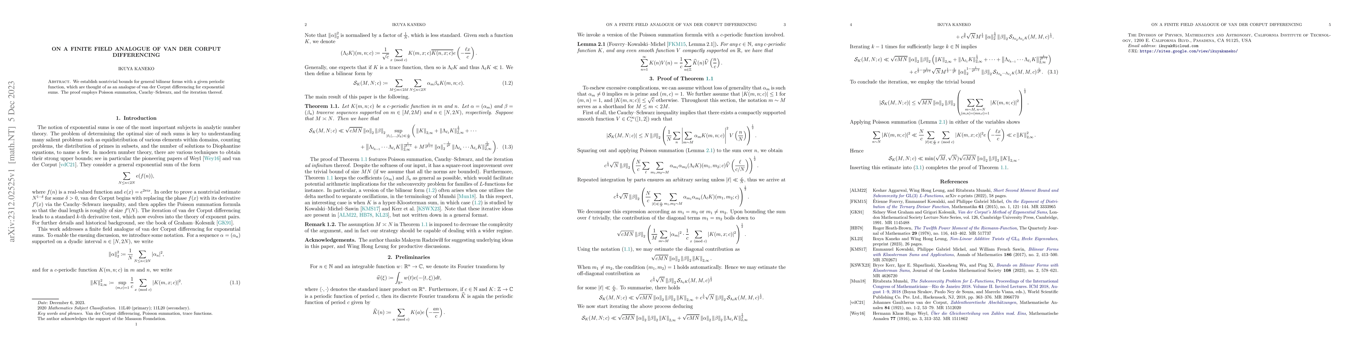 Thumbnail for On a Finite Field Analogue of van der Corput Differencing