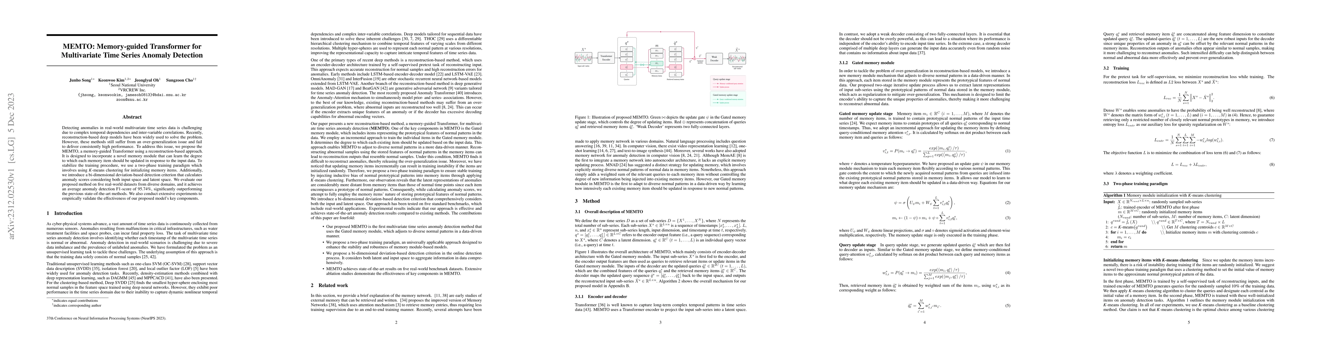 Thumbnail for MEMTO: Memory-guided Transformer for Multivariate Time Series Anomaly
  Detection