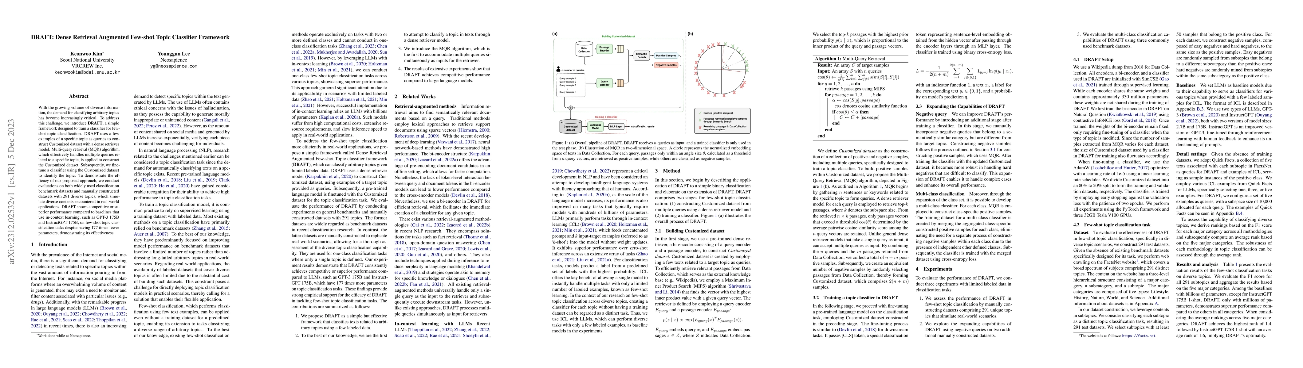 Thumbnail for DRAFT: Dense Retrieval Augmented Few-shot Topic classifier Framework