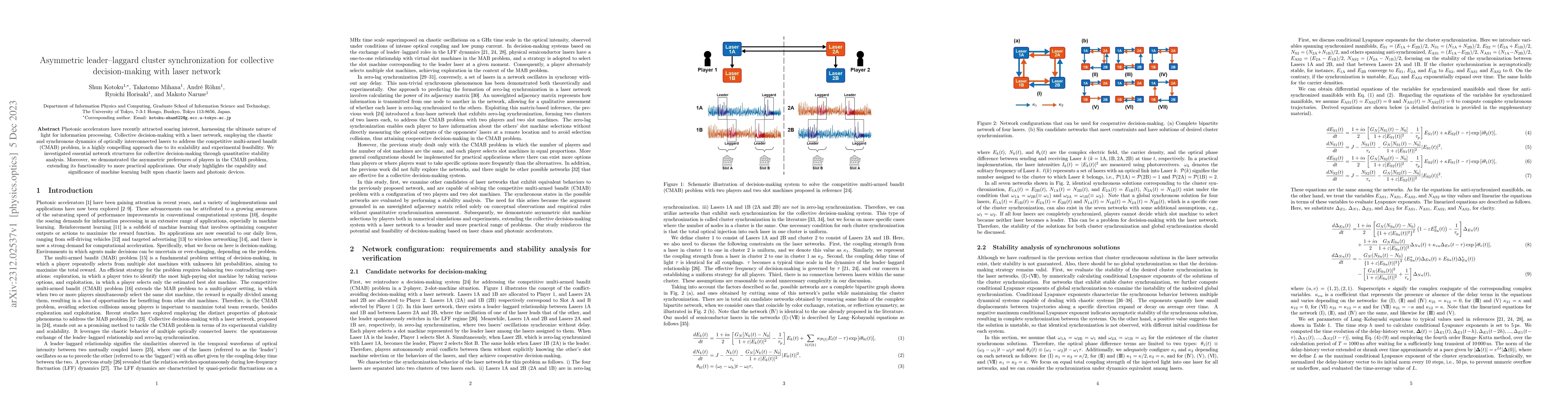 Thumbnail for Asymmetric leader-laggard cluster synchronization for collective
  decision-making with laser network