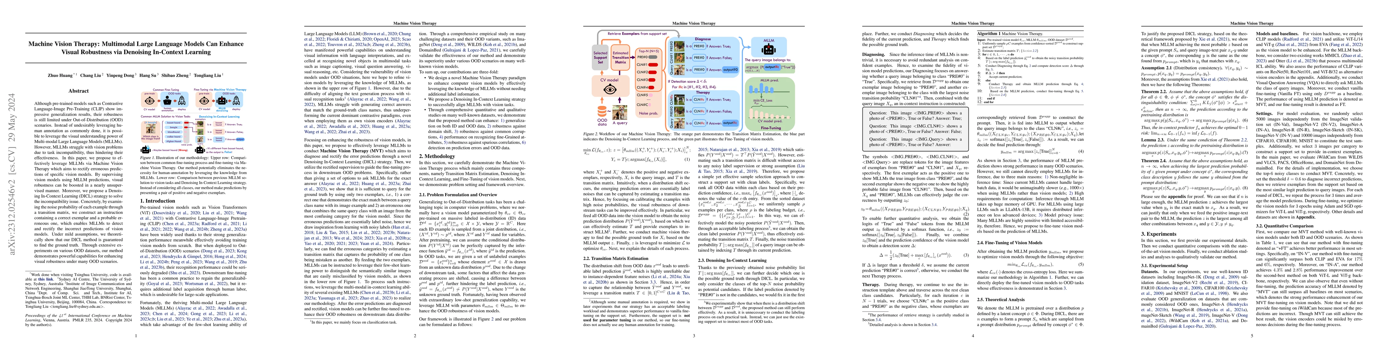 Thumbnail for Machine Vision Therapy: Multimodal Large Language Models Can Enhance
  Visual Robustness via Denoising In-Context Learning