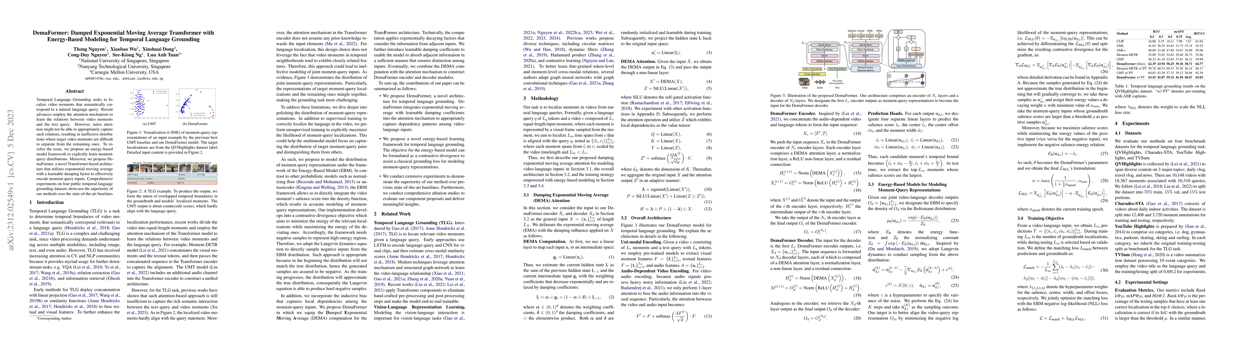 Thumbnail for DemaFormer: Damped Exponential Moving Average Transformer with
  Energy-Based Modeling for Temporal Language Grounding
