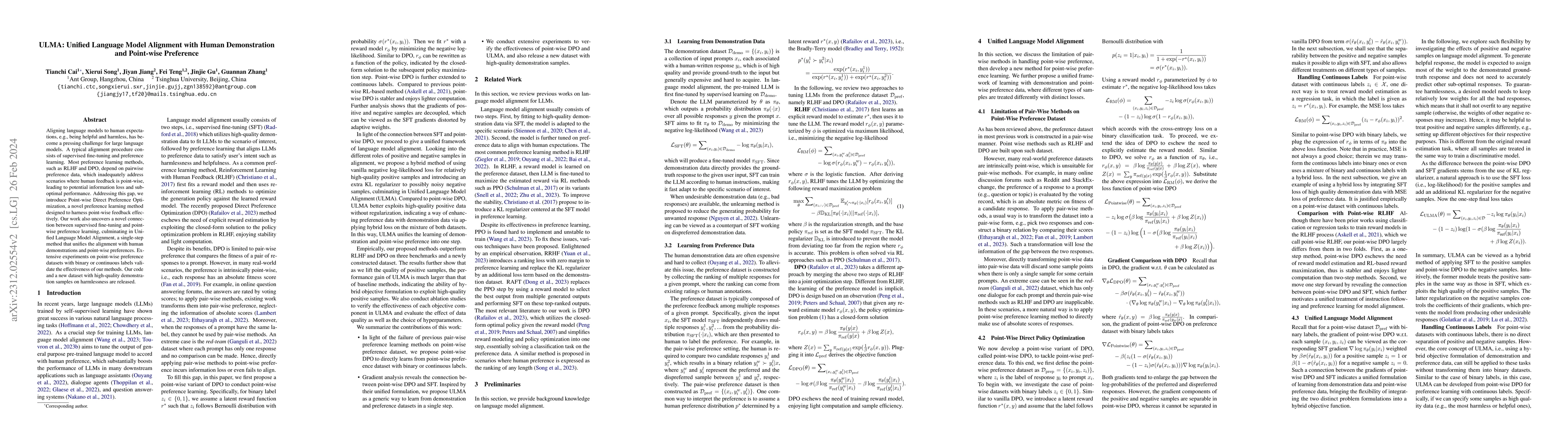 Thumbnail for ULMA: Unified Language Model Alignment with Human Demonstration and
  Point-wise Preference