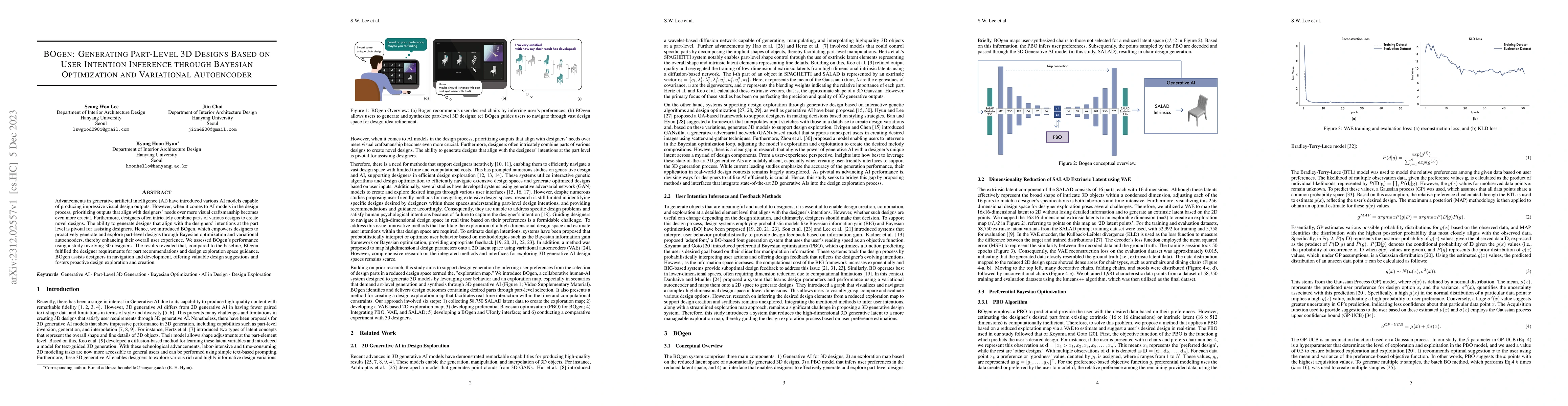 Thumbnail for BOgen: Generating Part-Level 3D Designs Based on User Intention
  Inference through Bayesian Optimization and Variational Autoencoder