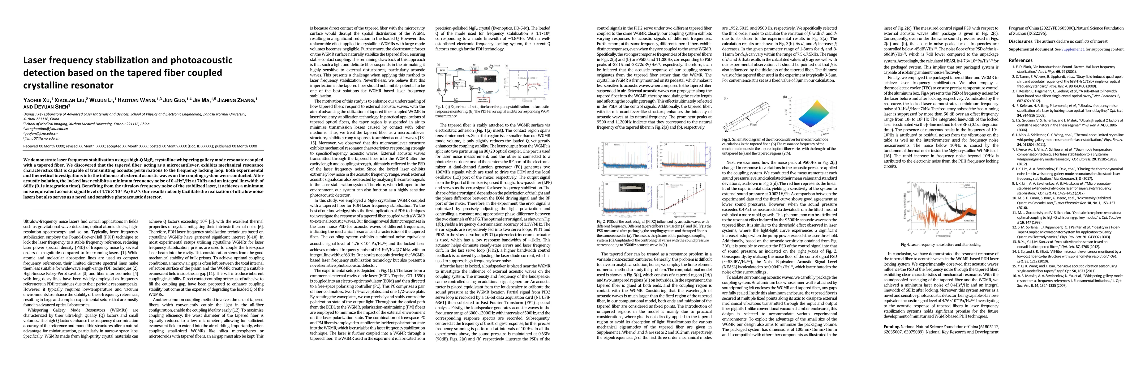 Thumbnail for Laser frequency stabilization and photoacoustic detection based on the
  tapered fiber coupled crystalline resonator