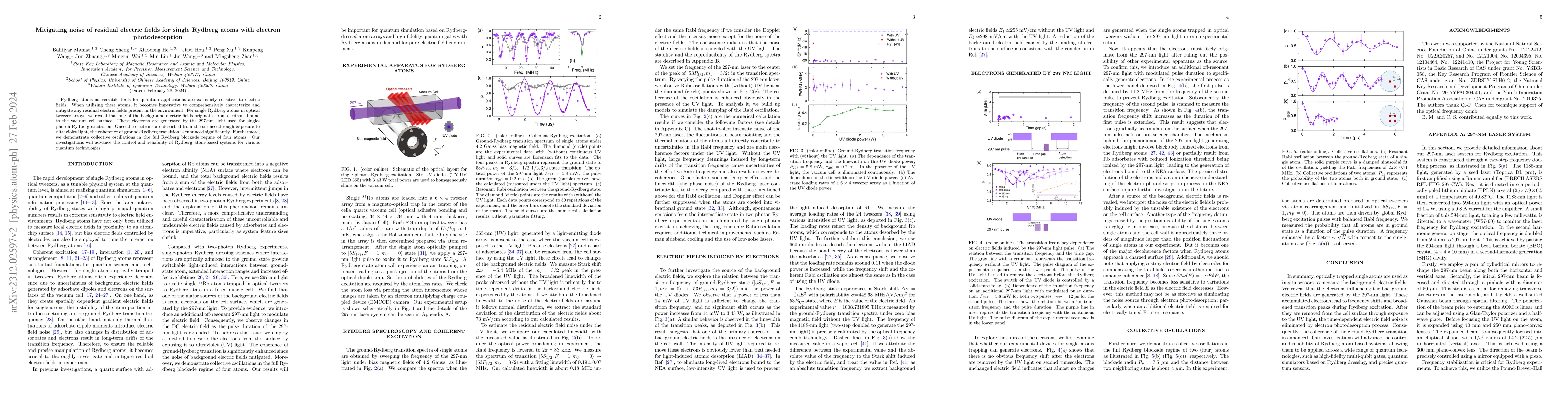 Thumbnail for Mitigating noise of residual electric fields for single Rydberg atoms
  with electron photodesorption