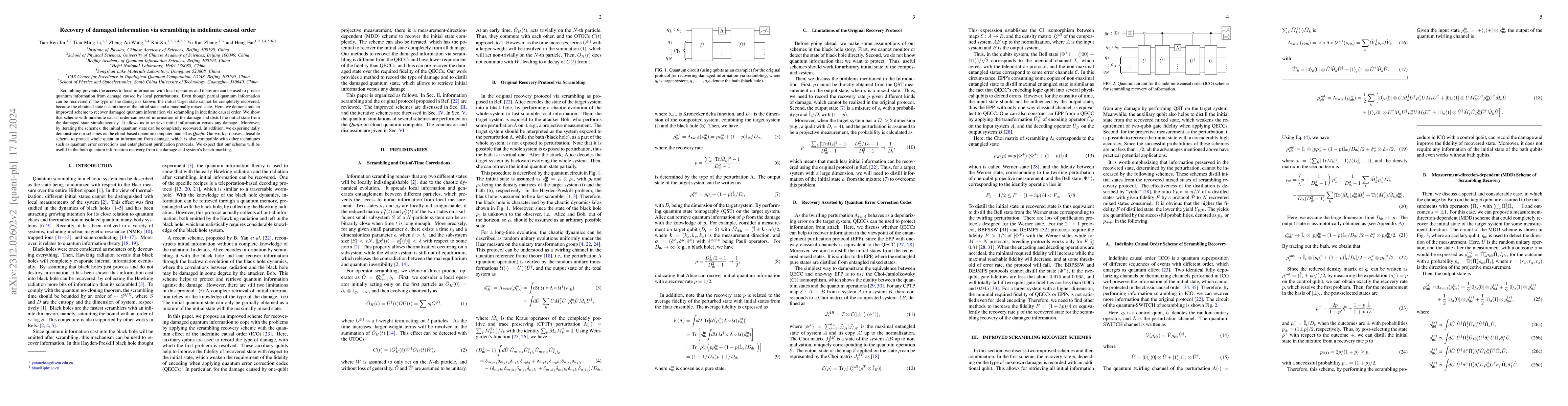Thumbnail for Recovery of damaged information via scrambling in indefinite casual
  order