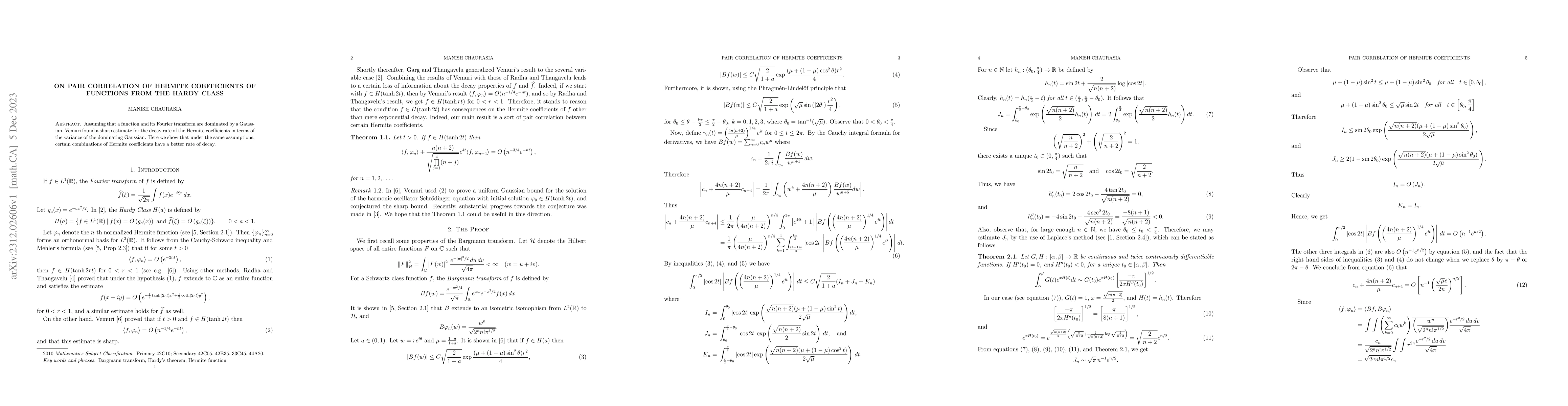 Thumbnail for On pair correlation of Hermite coefficients of functions from the Hardy
  class