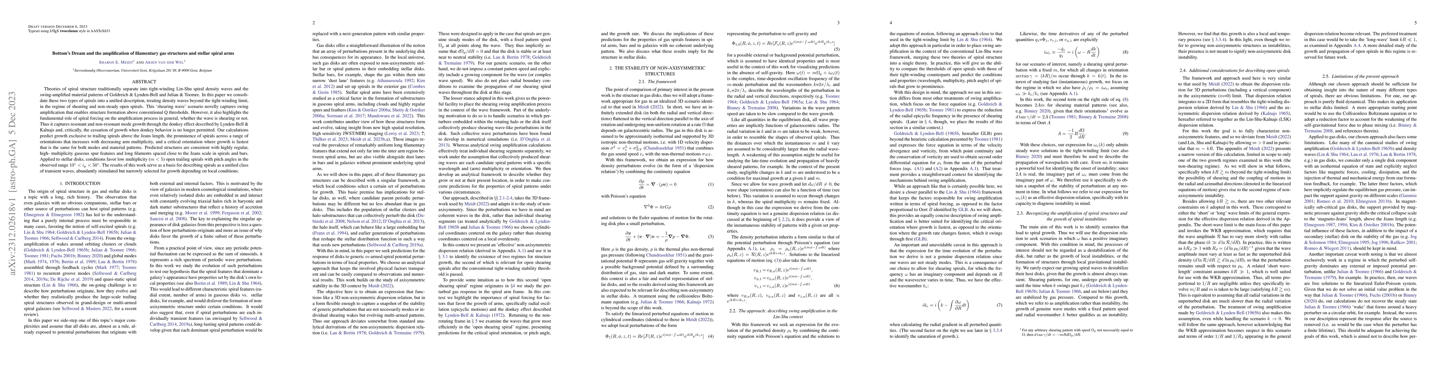 Thumbnail for Bottom's Dream and the amplification of filamentary gas structures and
  stellar spiral arms