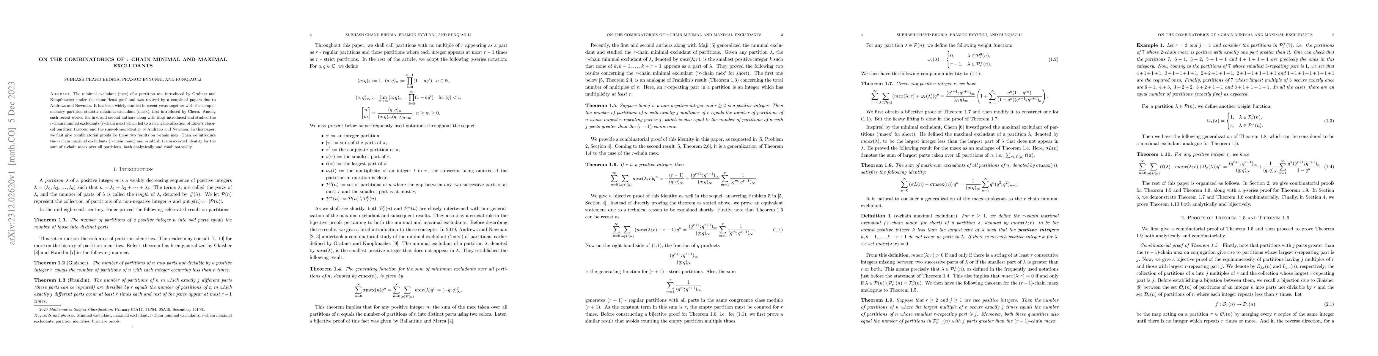 Thumbnail for On the combinatorics of r-chain minimal and maximal excludants