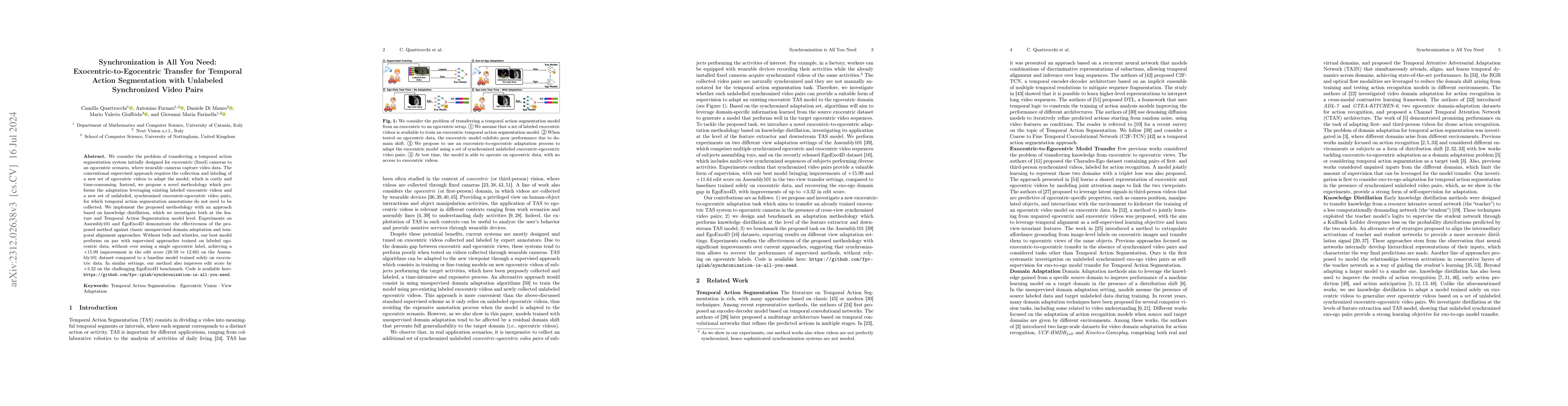 Thumbnail for Synchronization is All You Need: Exocentric-to-Egocentric Transfer for
  Temporal Action Segmentation with Unlabeled Synchronized Video Pairs