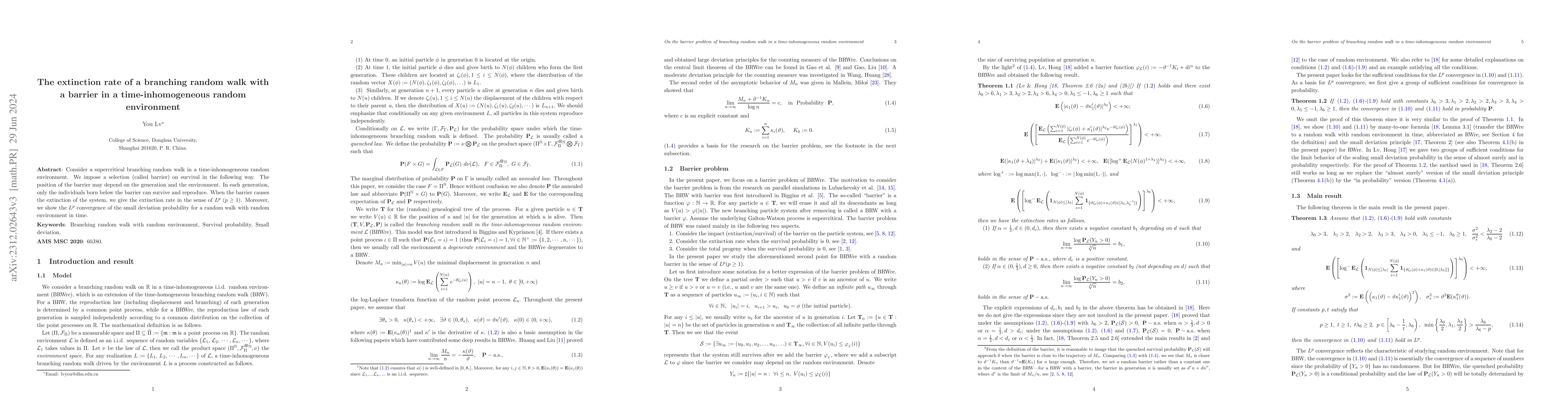 Thumbnail for The extinction rate of a branching random walk with a barrier in a
  time-inhomogeneous random environment