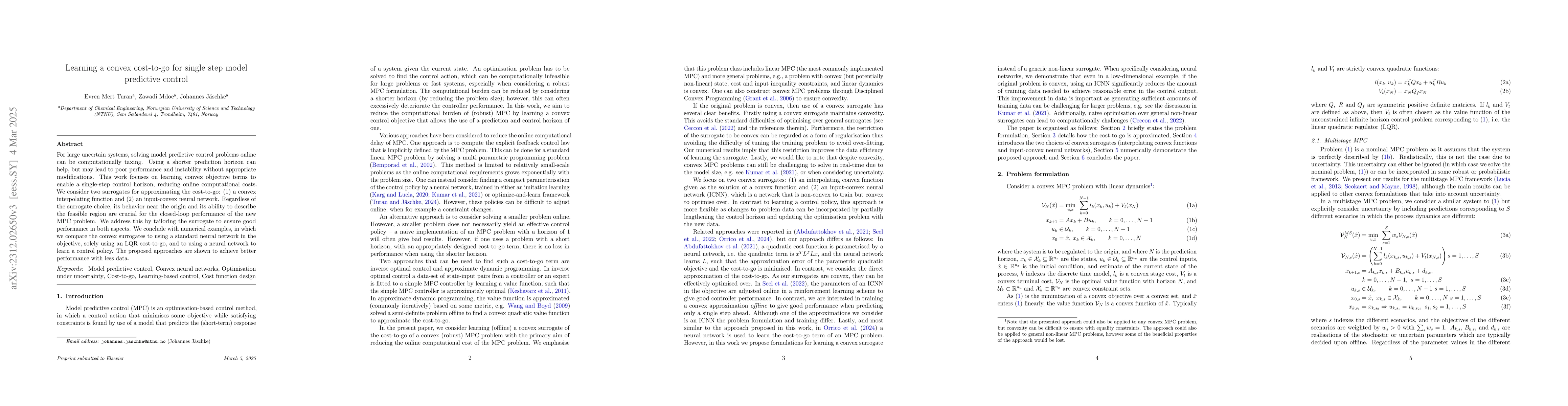 Thumbnail for Learning a convex cost-to-go for single step model predictive control