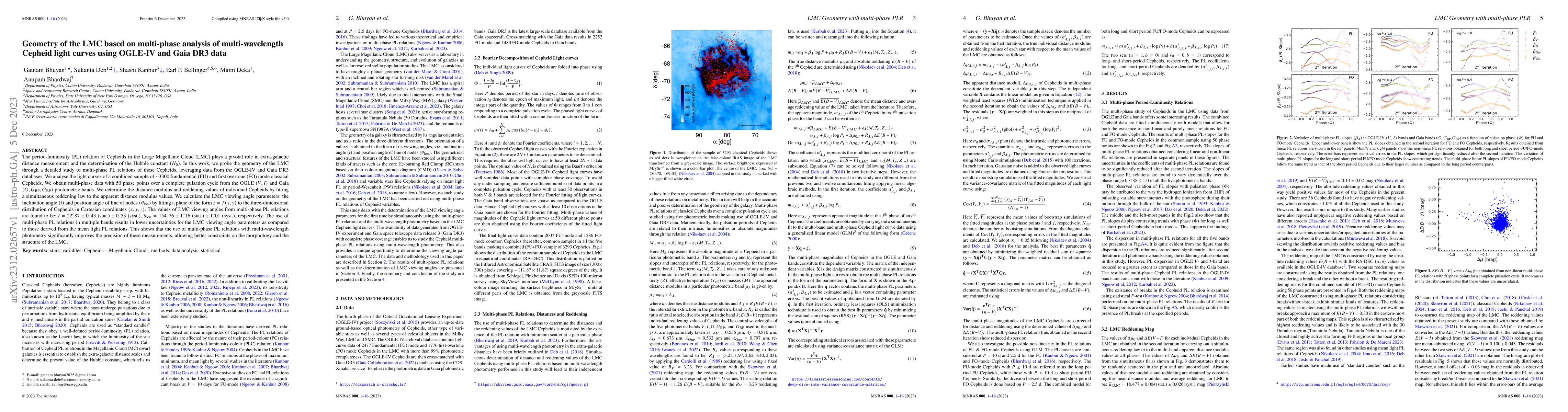 Thumbnail for Geometry of the LMC based on multi-phase analysis of multi-wavelength
  Cepheid light curves using OGLE-IV and Gaia DR3 data