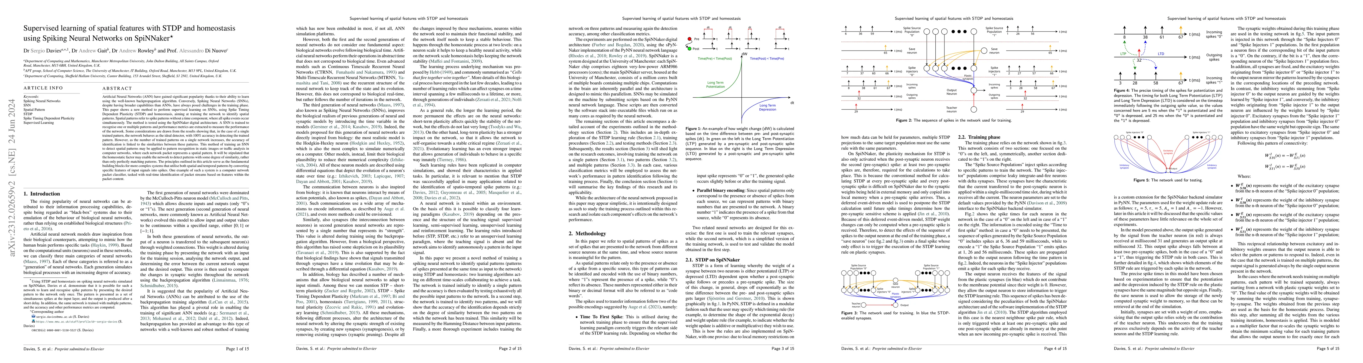 Thumbnail for Supervised learning of spatial features with STDP and homeostasis using
  Spiking Neural Networks on SpiNNaker