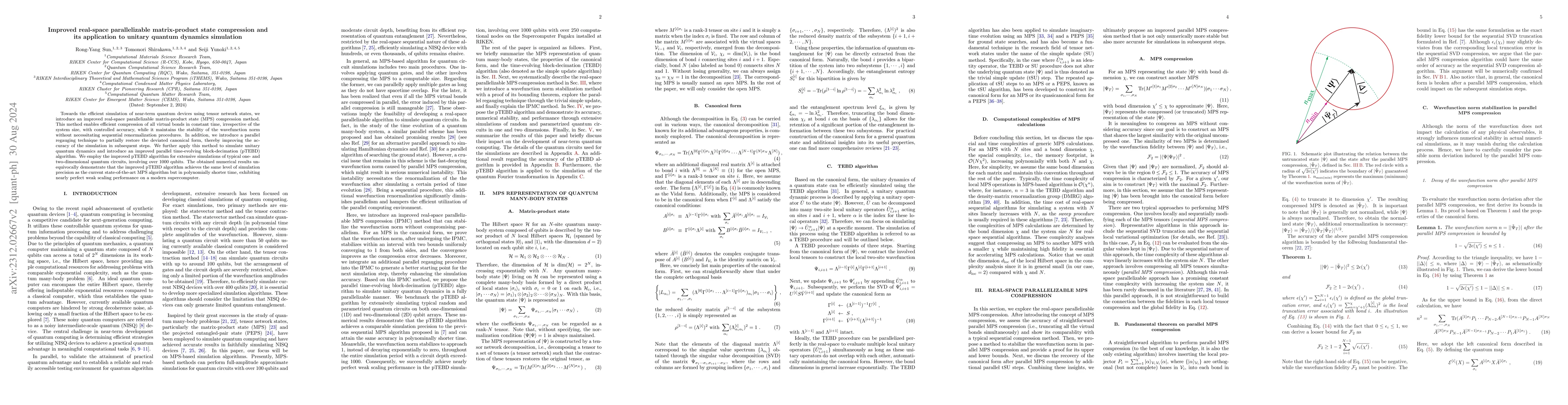 Thumbnail for Improved real-space parallelizable matrix-product state compression and
  its application to unitary quantum dynamics simulation