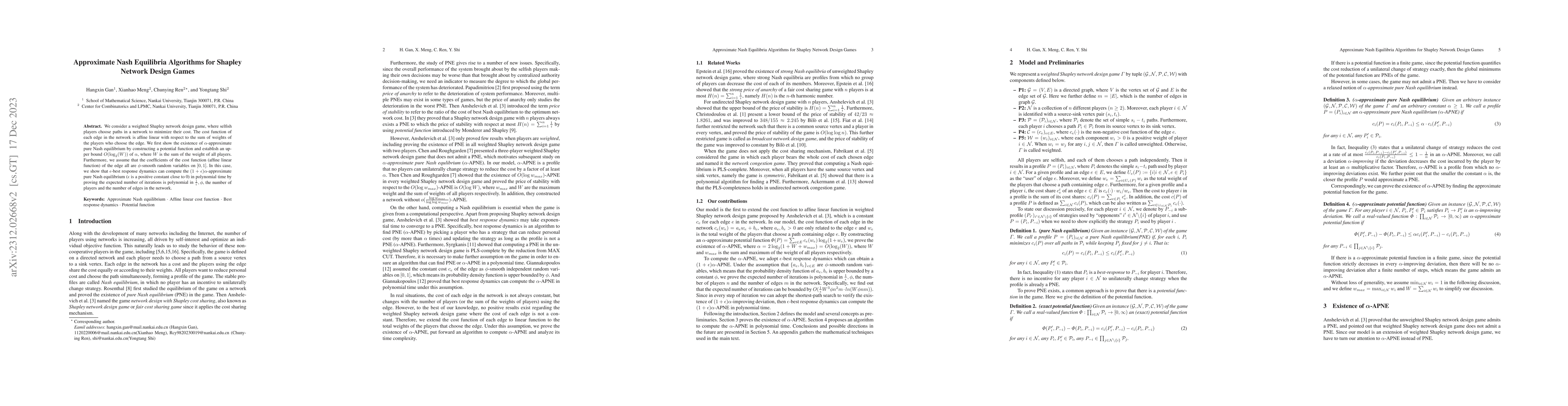 Thumbnail for Approximate Nash Equilibria Algorithms for Shapley Network Design Games