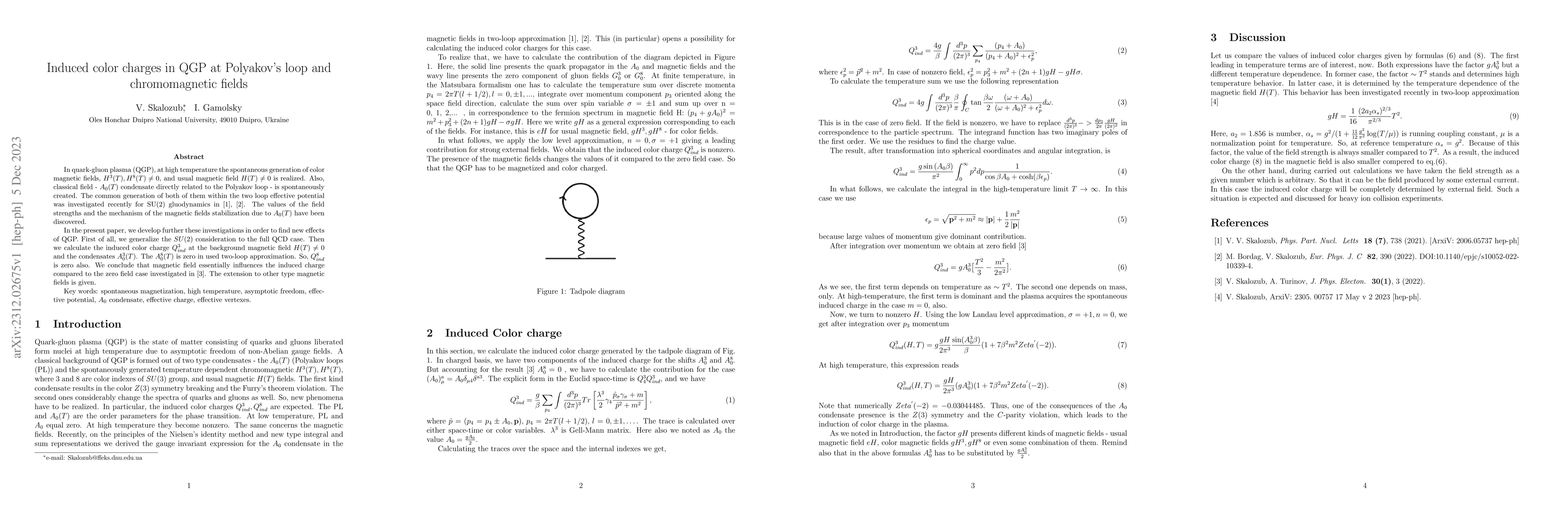 Thumbnail for Induced color charges in QGP at Polyakov's loop and chromomagnetic
  fields
