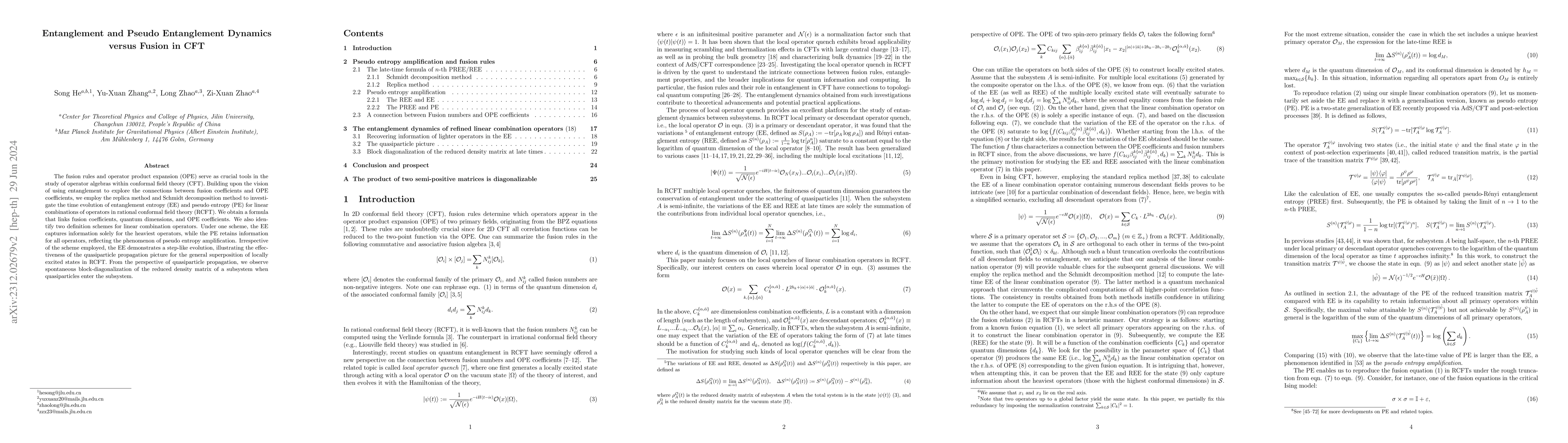 Thumbnail for Entanglement and Pseudo Entanglement Dynamics versus Fusion in CFT