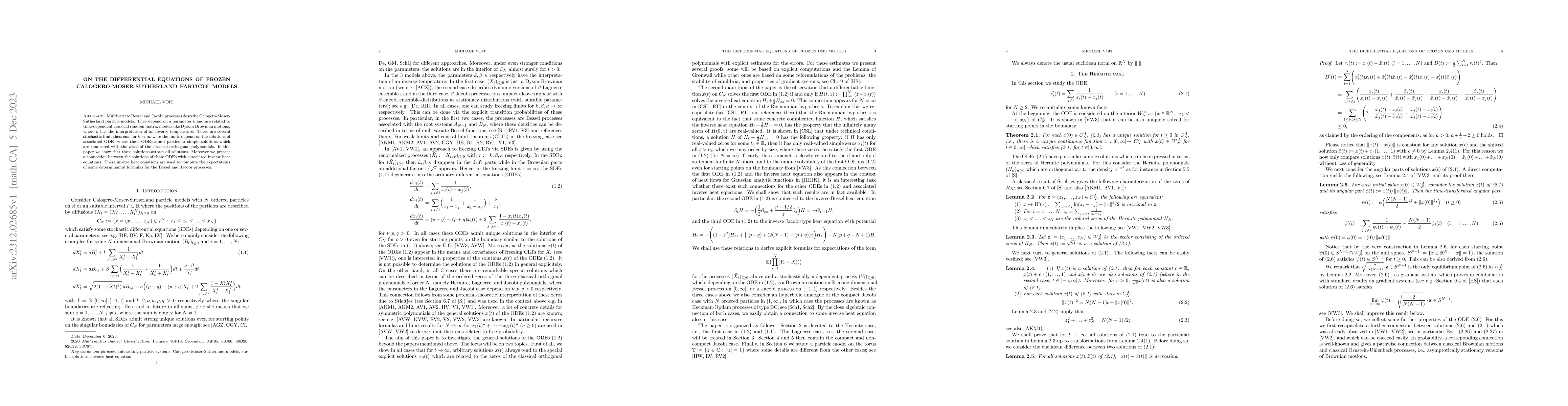 Thumbnail for On the differential equations of frozen Calogero-Moser-Sutherland
  particle models