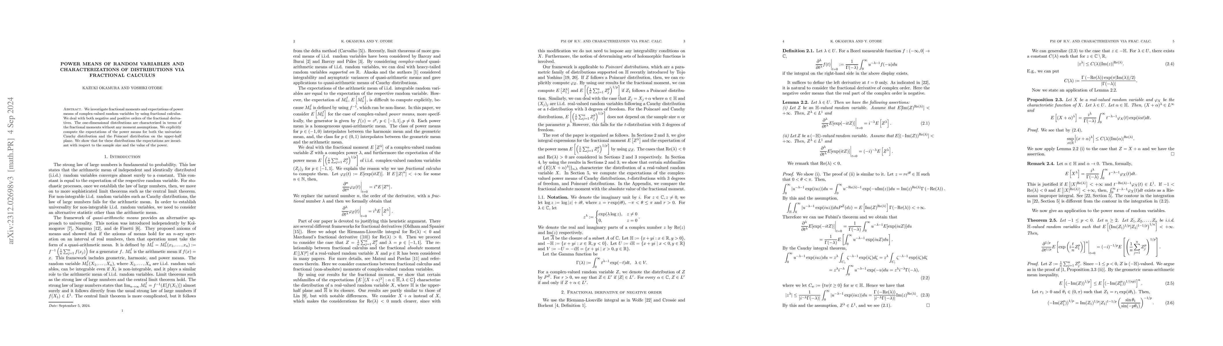 Thumbnail for Power means of random variables and characterizations of distributions
  via fractional calculus